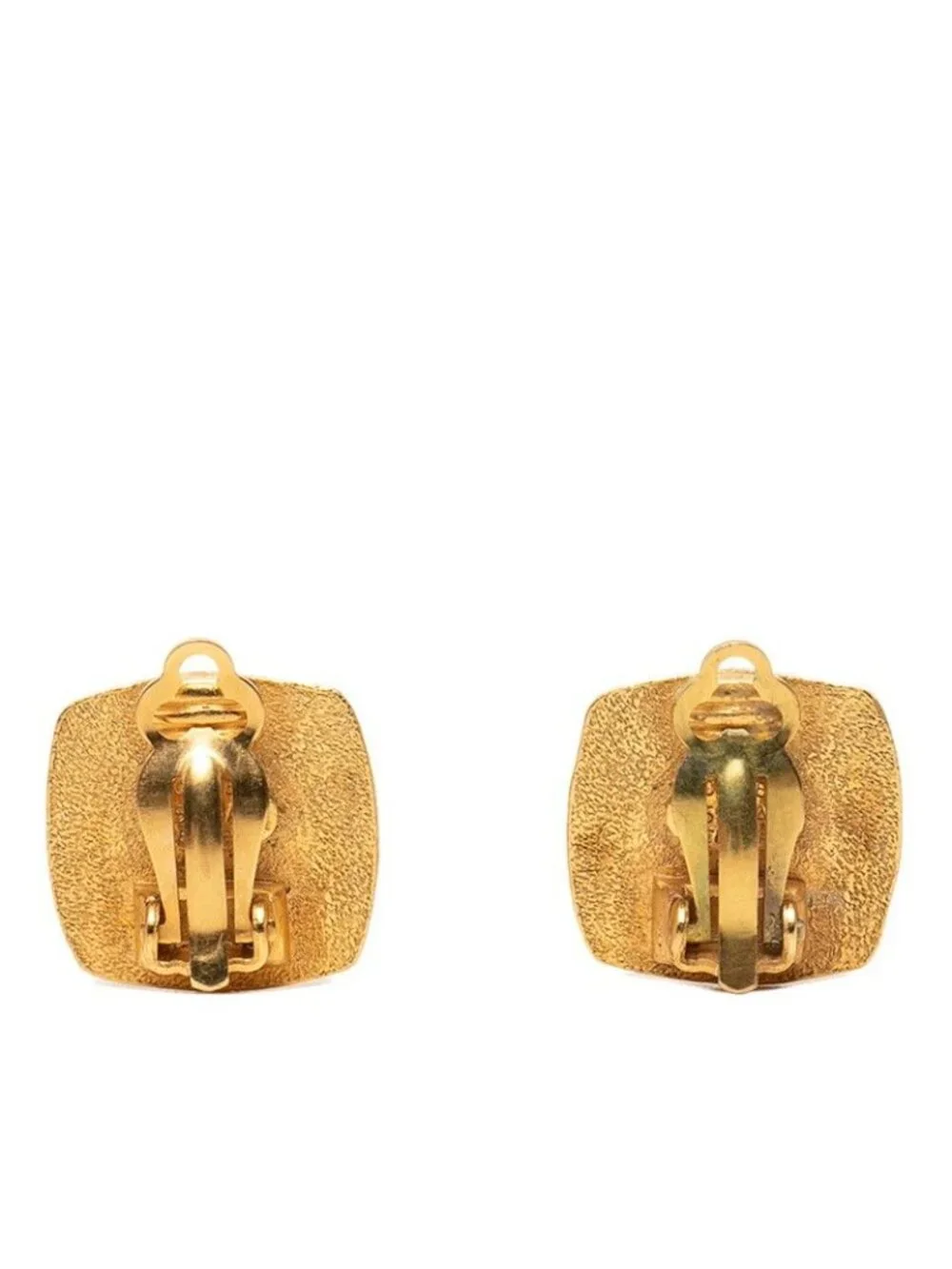 Chanel CC Logo Vintage Square Earrings Gold Black Plated